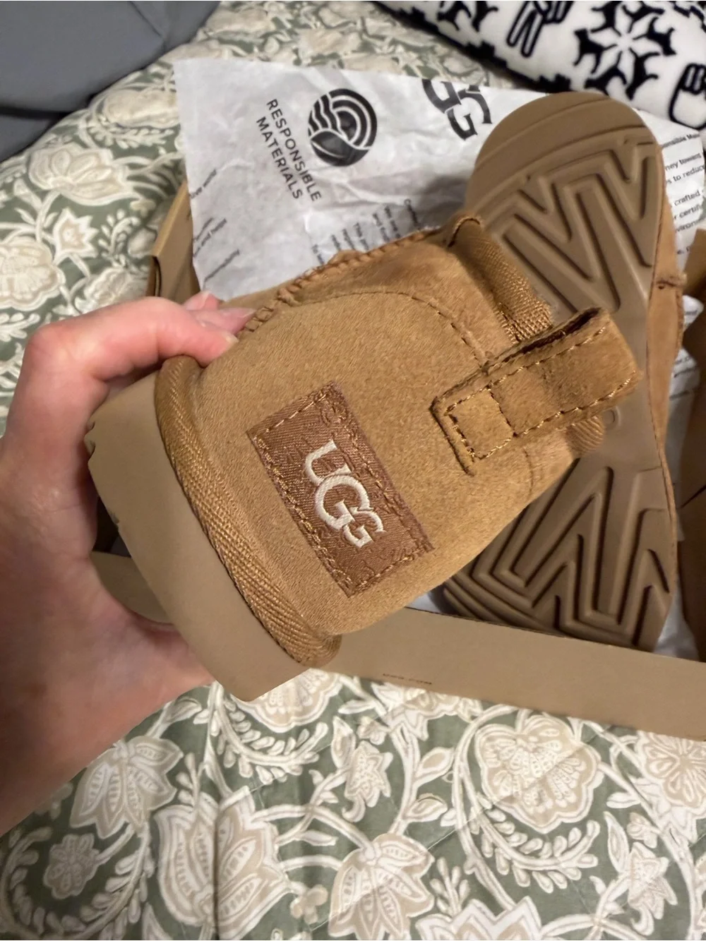 UGG Kids Chestnut Suede Mini Boots with Shearling
